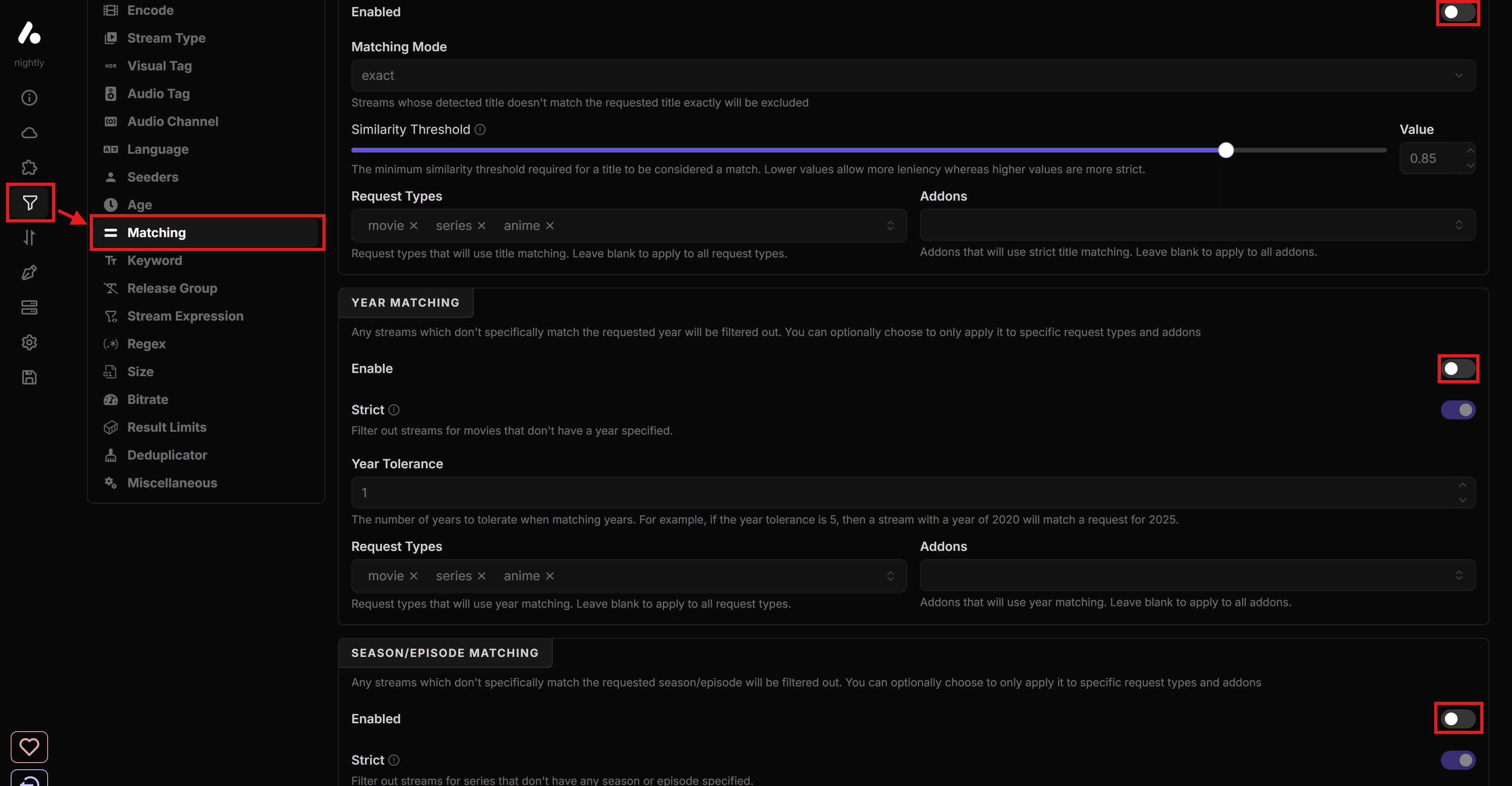 Disable Matching